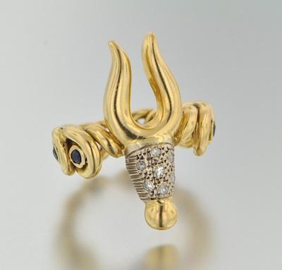 Appraisal: An Unusual Design Ram Ring k yellow gold ring designed