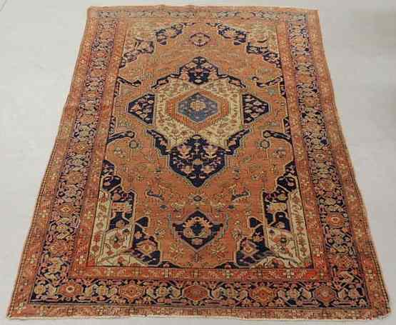 Appraisal: Malayar Sarouk oriental carpet rose field blue center medallion and