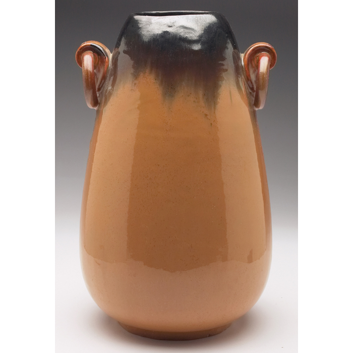 Appraisal: Fulper vase large bulbous shape withtwo ring-shaped handles covered in