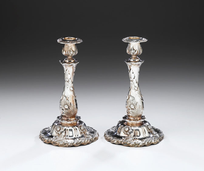 Appraisal: Pair of Tiffany Co sterling silver Chrysanthemum candlesticks modern Each