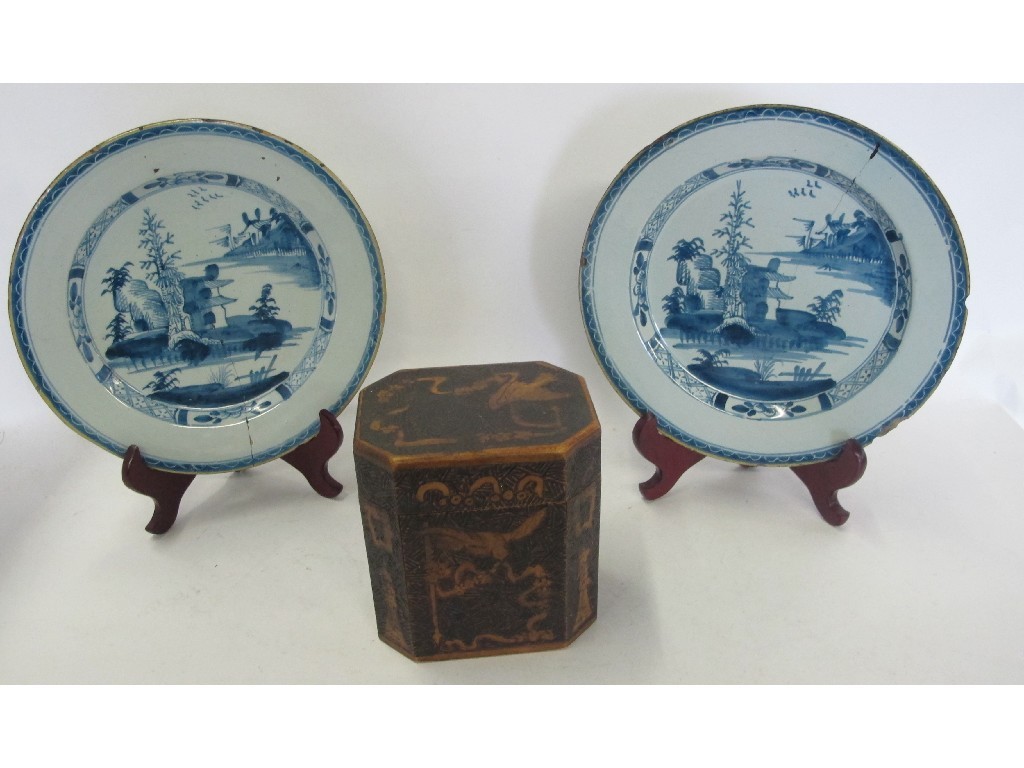 Appraisal: Pair of tin glazed plates with oriental style decoration def