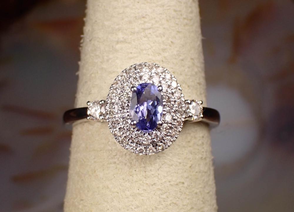 Appraisal: TANZANITE DIAMOND AND FOURTEEN KARAT GOLD RING The white gold