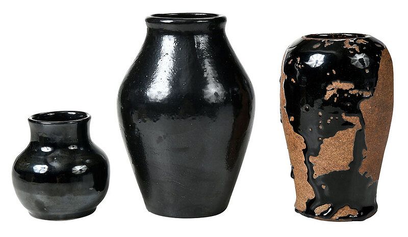 Appraisal: Three Bachelder Pottery Vases Oscar Louis Bachelder b Menasha Wisconsin