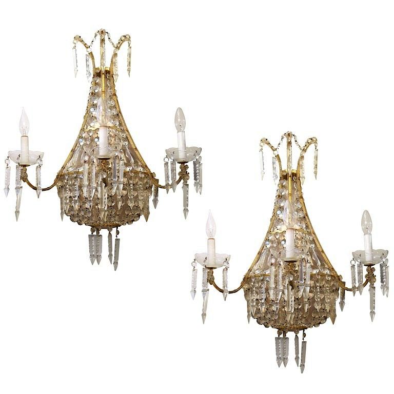 Appraisal: French Empire Manner Crystal Wall Sconces Pair Pair of French