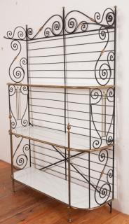 Appraisal: Iron Brass Milk Glass Bakers Rack Bakers rack with decorative