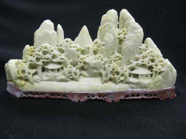 Appraisal: Chinese Carved Soapstone Statue village scene '' x '' excellent