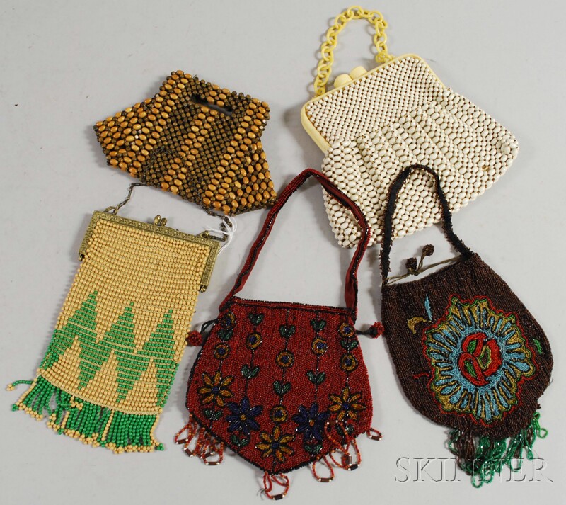 Appraisal: Five Vintage and Retro Beaded Purses three vintage beaded purses