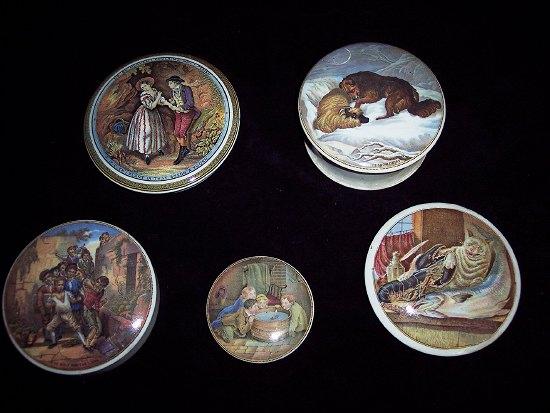 Appraisal: Five Prattware pot lids The Wolf and the Lamb with