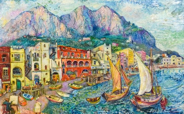 Appraisal: David Burliuk Oil on Canvas Capri Marina Grande David Davidovich