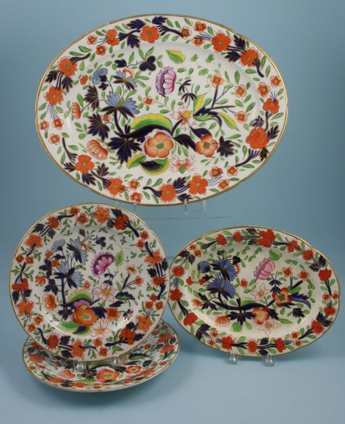 Appraisal: Four pieces of Gaudy Welsh Imari Palette w gold trim