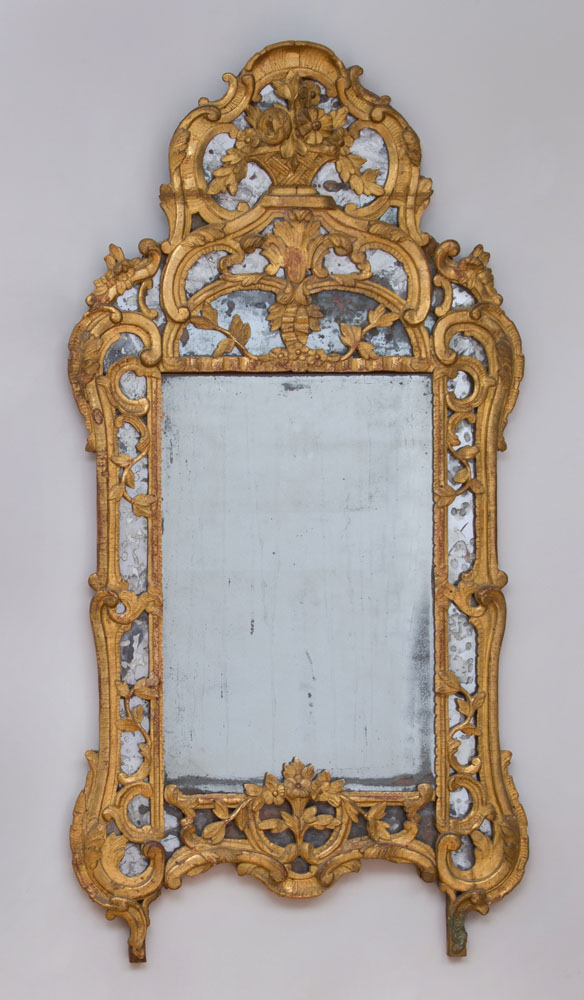 Appraisal: LOUIS XV PROVINCIAL GILTWOOD MIRROR x in Ambassador and Mrs