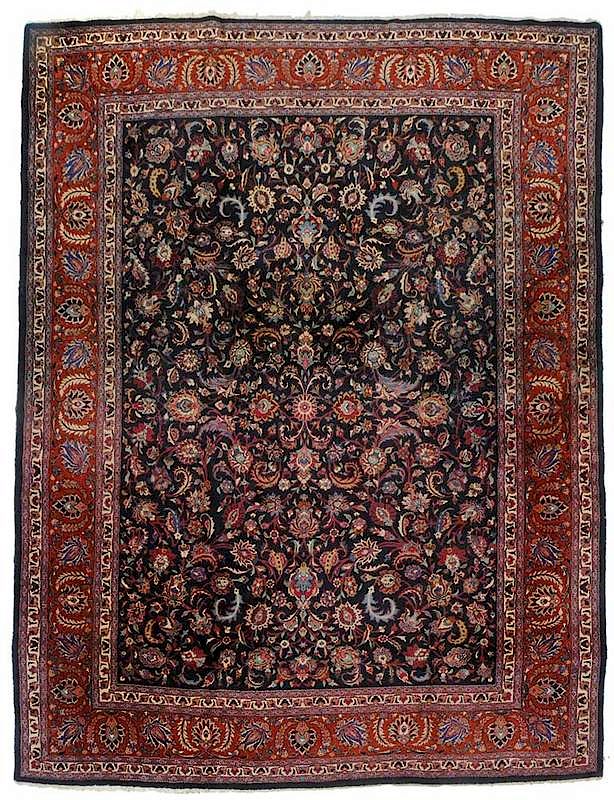 Appraisal: Persian Style Hand Knotted Carpet th century navy field with