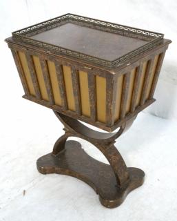 Appraisal: Lacquer Tortoise Finish Decorator Side Table with Storage Slat design