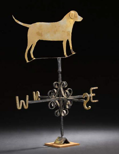 Appraisal: English Provincial Wrought-Iron and Cut-Tin Weathervane featuring a dog first