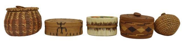 Appraisal: lot of Small woven lidded baskets including Ojibwa quilled example