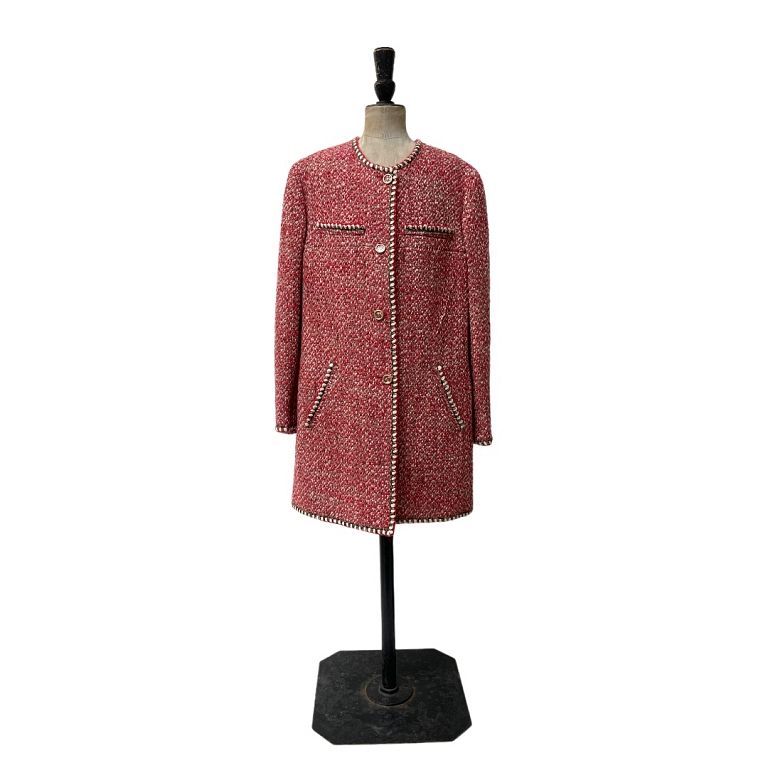 Appraisal: Vintage Chanel Red Printed Evening Coat Vintage Chanel Red Printed