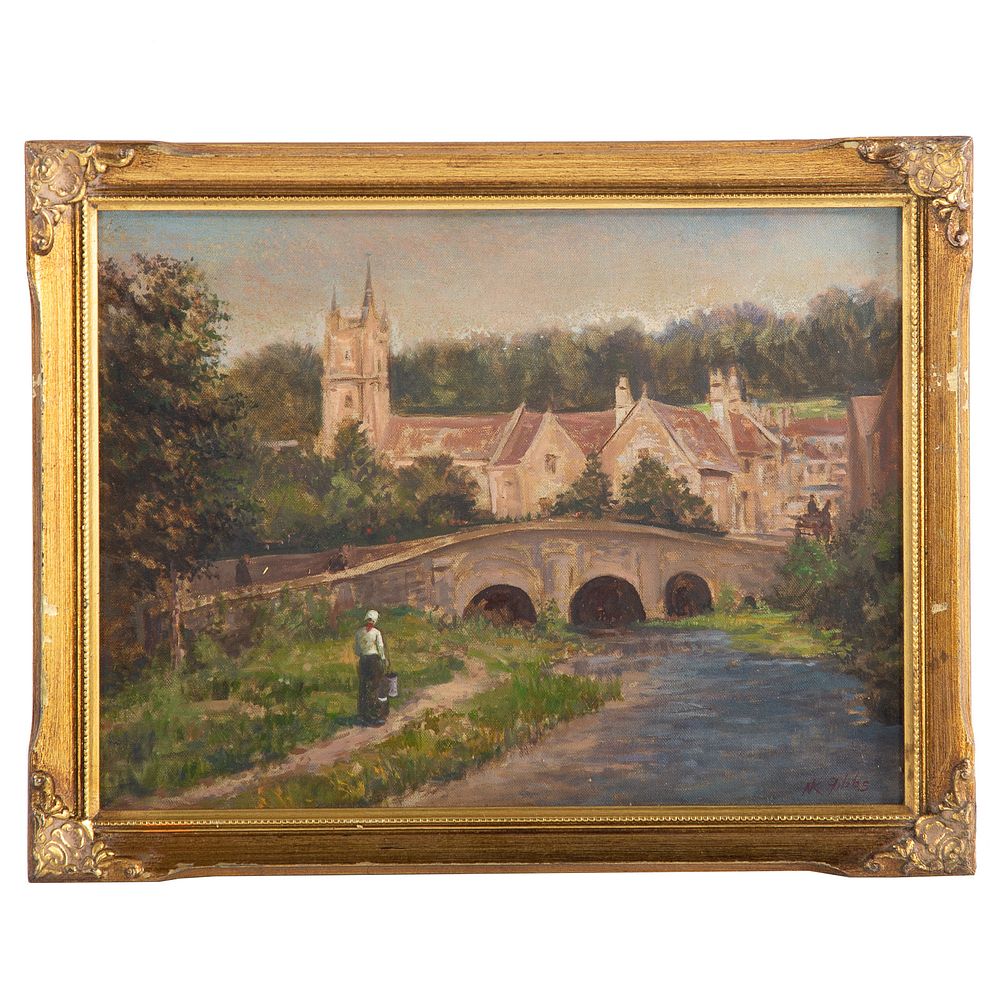 Appraisal: Nathaniel K Gibbs Bridge Over the Stream oil American -