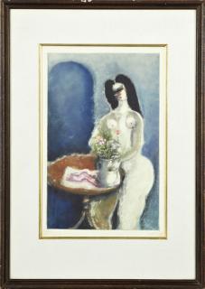 Appraisal: American School Nude at a Table with Flowers c American