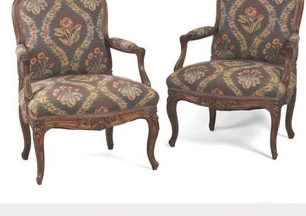 Appraisal: PAIR OF LOUIS XV CARVED WALNUT FAUTEUILS A LA REINE