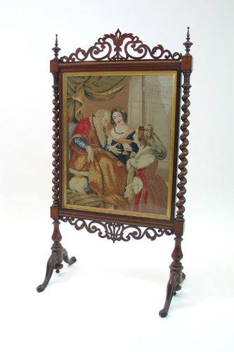 Appraisal: VICTORIAN ROSEWOOD AND PICTORIAL NEEDLEPOINT FIRE SCREEN English mid th