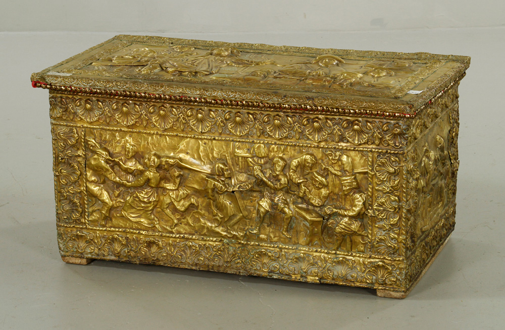 Appraisal: - th C Brass Embossed Chest th century chest with