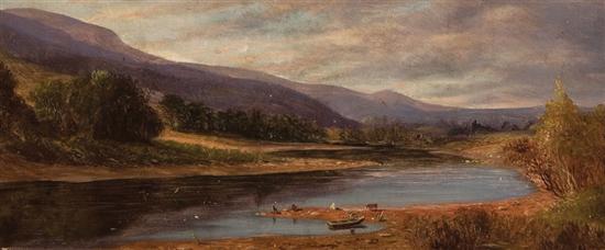 Appraisal: WILLIAM M HART American - Rowboat on a River Cattle