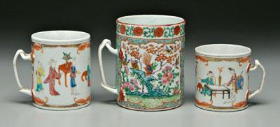 Appraisal: Chinese export porcelain three famille rose mugs all with double