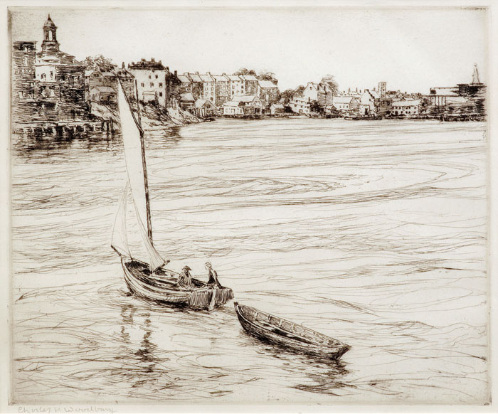 Appraisal: CHARLES H WOODBURY AMERICAN - TIDE RIPS- PORTSMOUTH Etching on