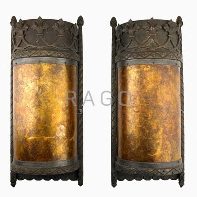 Appraisal: SAMUEL YELLIN Attr Pair of wall sconces Philadelphia Wrought iron