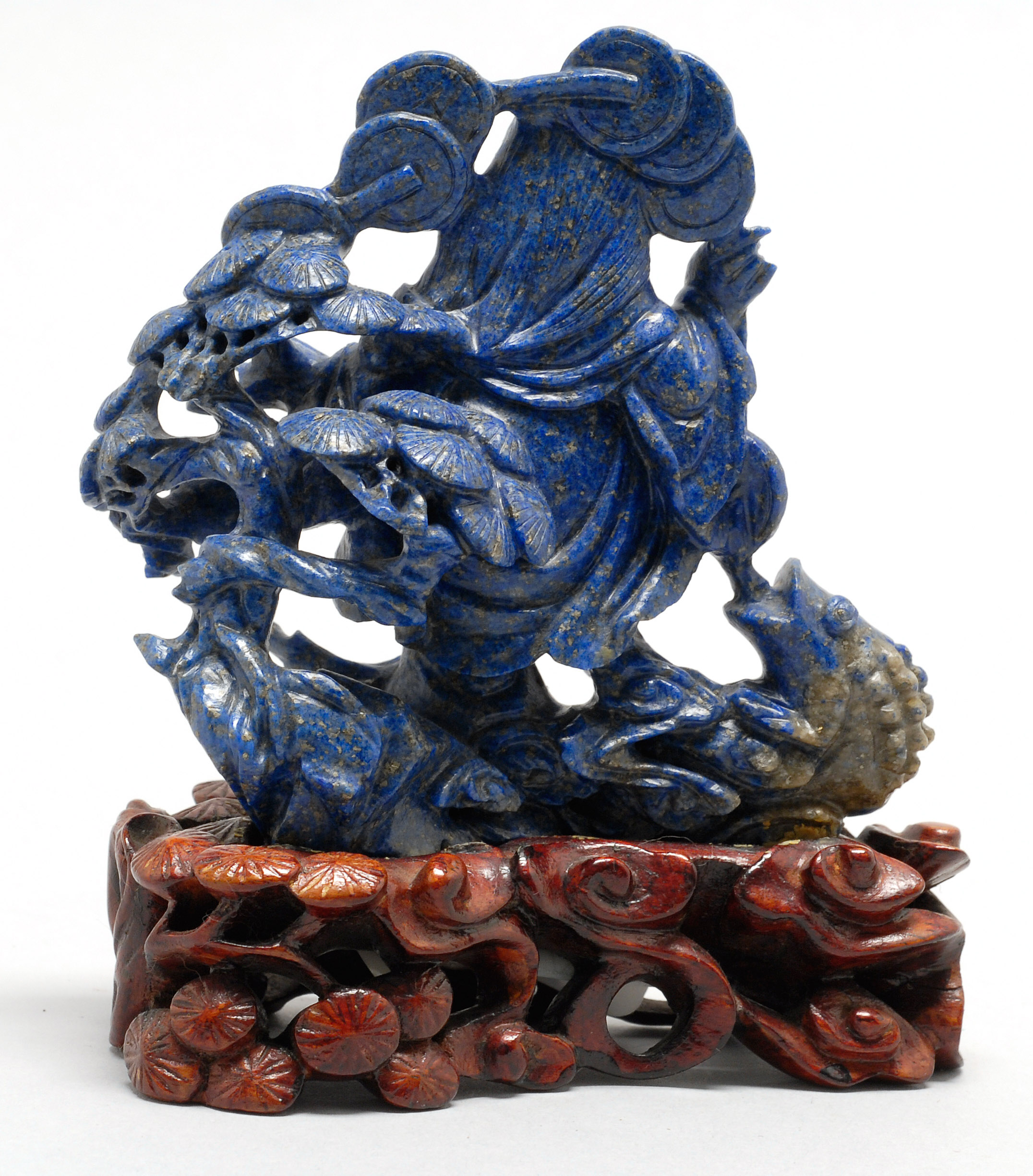 Appraisal: LAPIS LAZULI FIGURE GROUP Circa Depicting Liu Hai with a