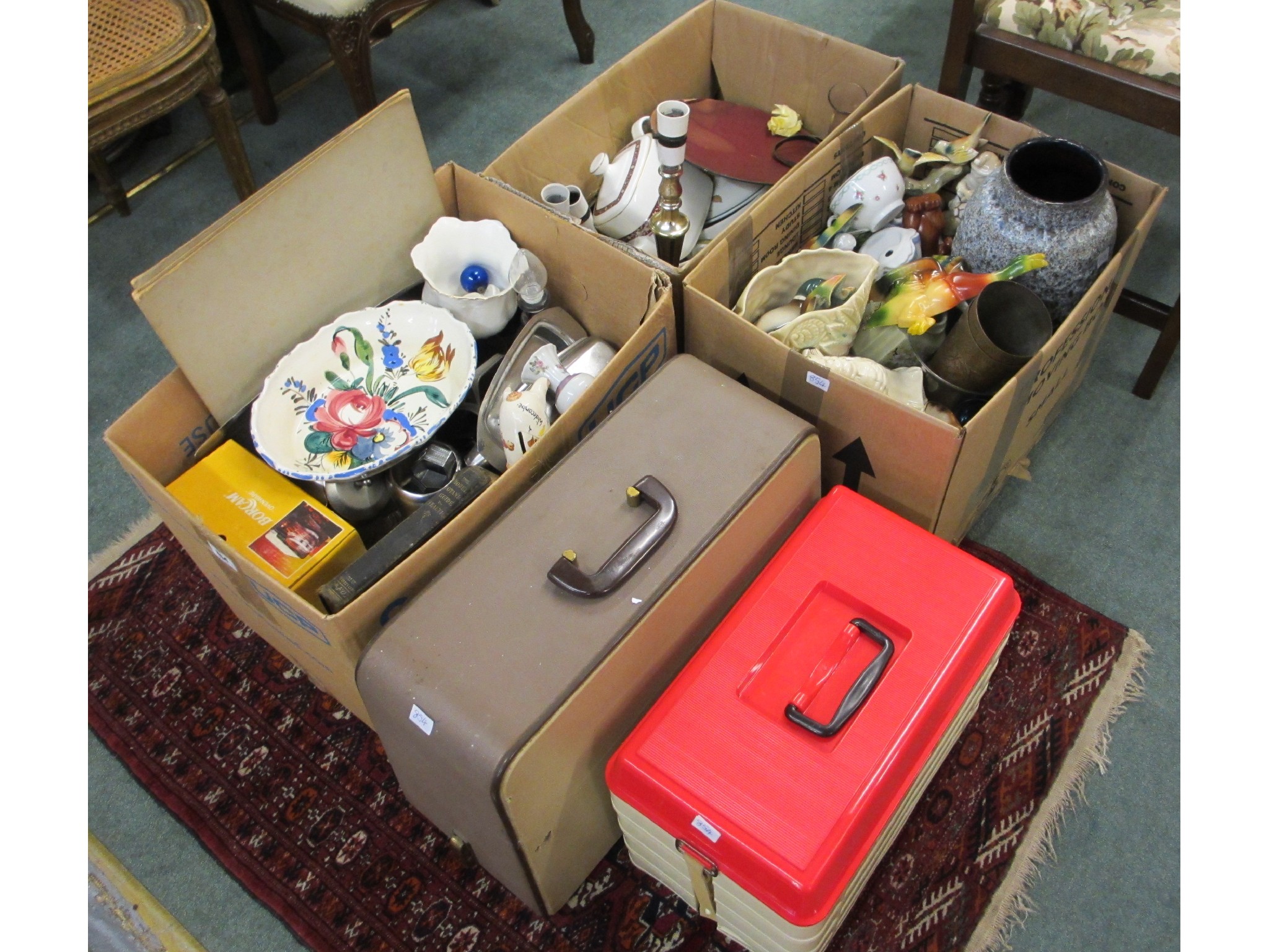 Appraisal: Three boxes of ceramics and sundries sewing machine