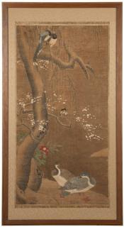 Appraisal: A framed Chinese scroll panel Early Qing Dynasty circa th