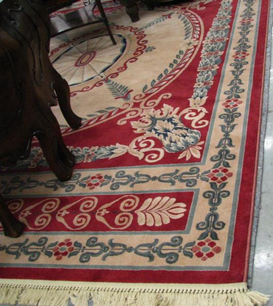 Appraisal: Room Size Hand-Knotted Rug Medallion Center Red Green and Beige