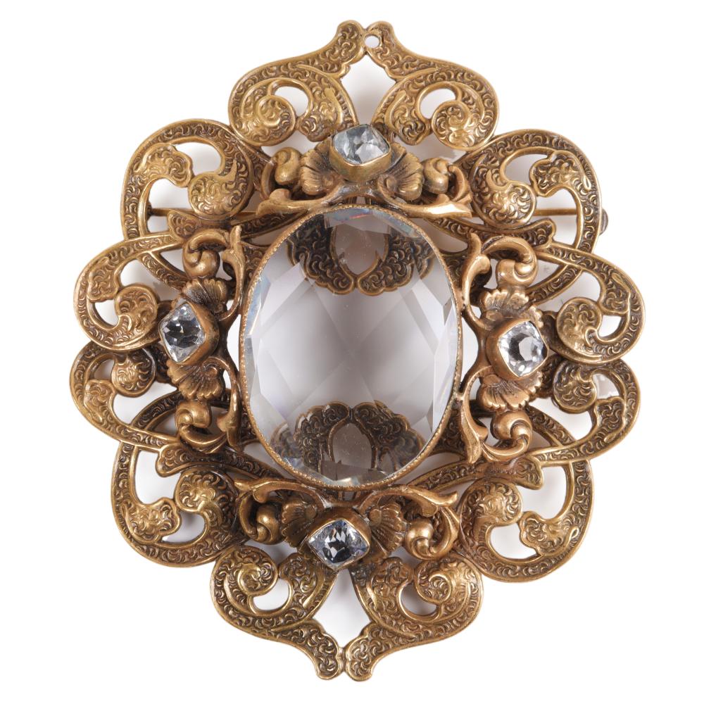 Appraisal: JOSEFF OF HOLLYWOOD DIMENSIONAL BROOCH WITH HUGE FACETED CENTER CRYSTAL