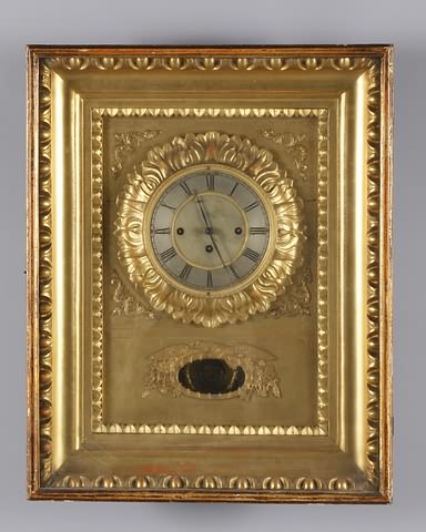 Appraisal: Circa gold leaf under glass case day grand sonnerie movement