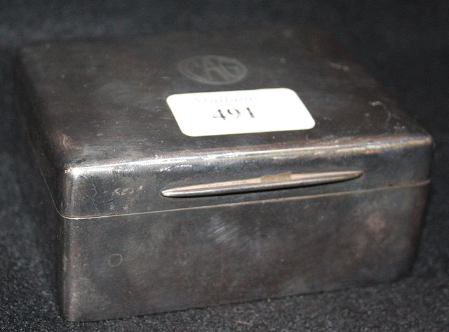 Appraisal: A SILVER CIGARETTE BOX of plain rectangular form monogrammed London