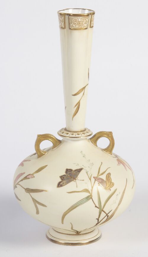 Appraisal: A Pointons Worcester style blush ivory bottle vase decorated with