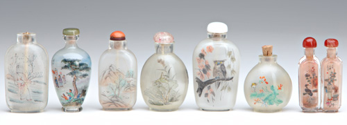 Appraisal: CHINESE SNUFF BOTTLES Seven internally painted glass bottles including a