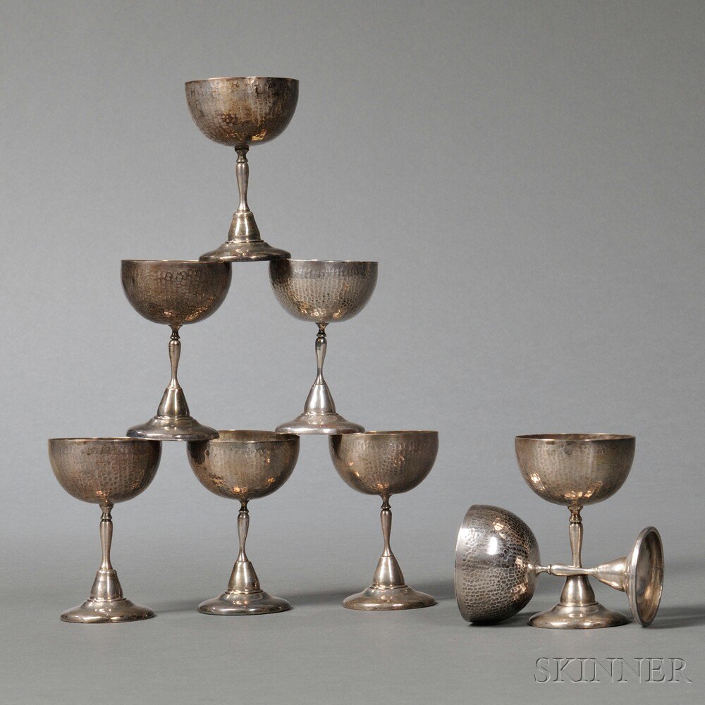 Appraisal: Set of Eight South American Hammered Silver Goblets Colombia six