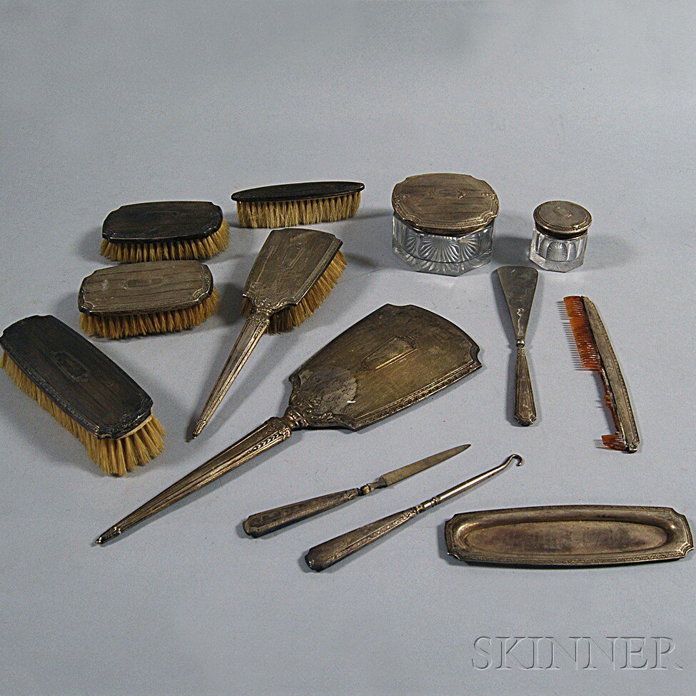 Appraisal: Thirteen-piece Sterling Silver Vanity Set five brushes a hand-mirror two