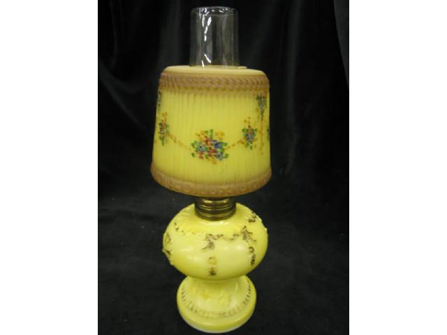 Appraisal: Victorian Miniature Oil Lamp yellow satin glass shade very unusual