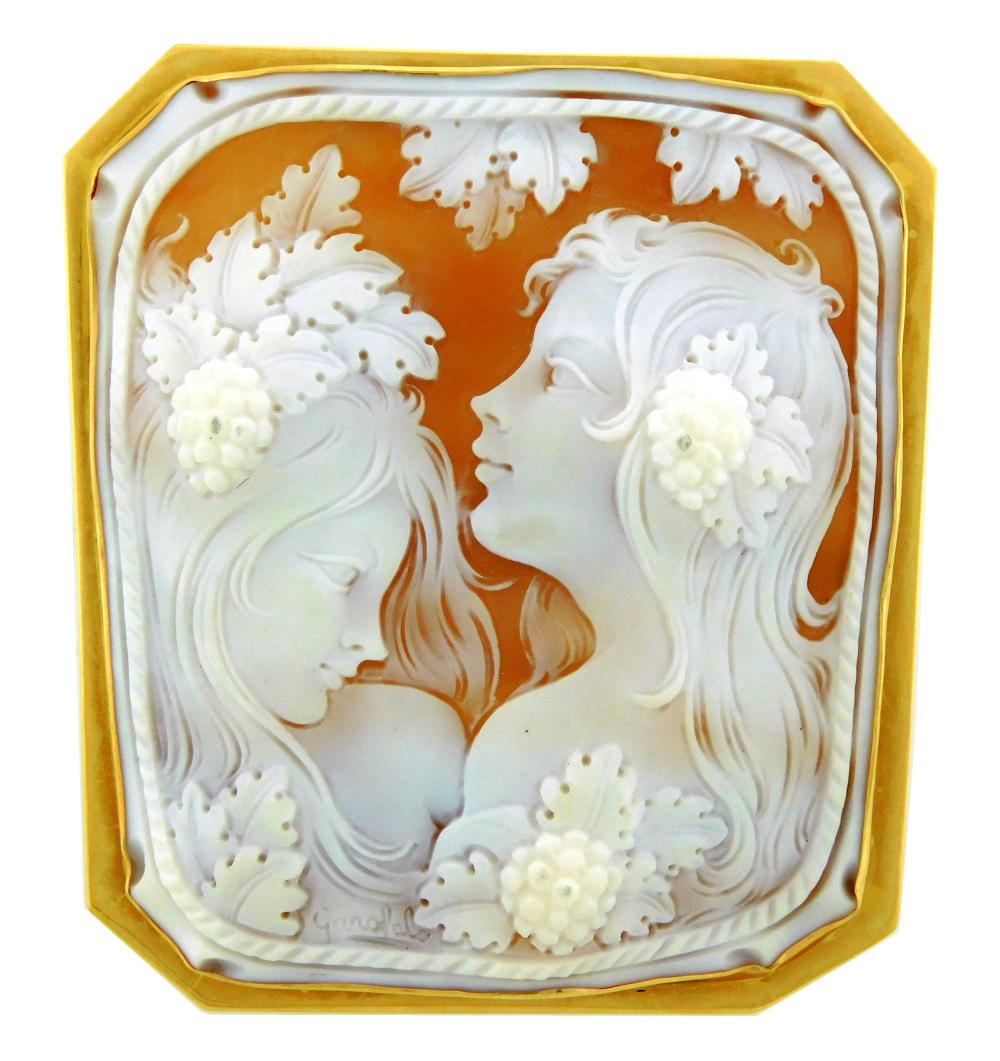 Appraisal: JEWELRY LARGE GENNARO GAROFALO SHELL CAMEO PIN PENDANT RECTANGULAR SHAPED