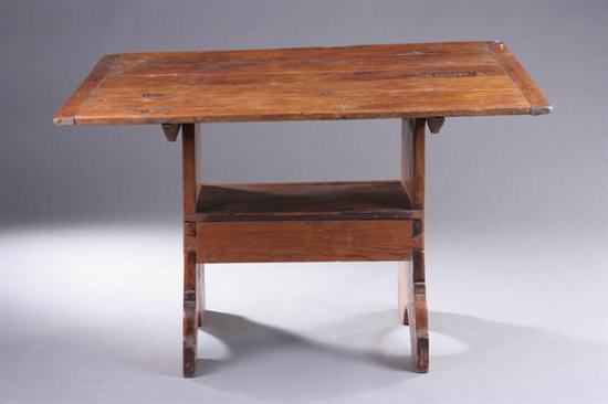 Appraisal: PRIMITIVE COUNTRY PINE CHAIR-TABLE th century Plank-board tabletop with breadboard