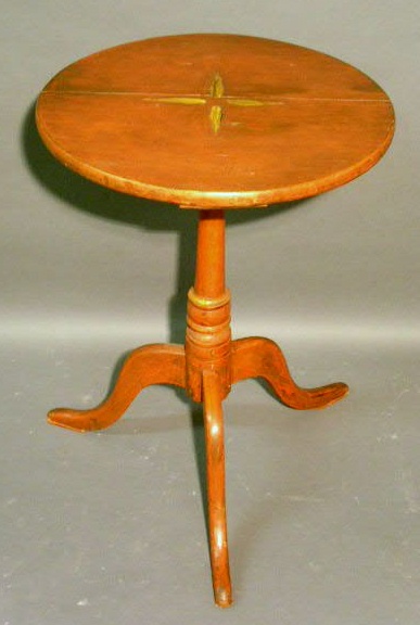 Appraisal: Queen Anne candlestand with inlaid top and red paint h