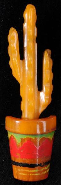 Appraisal: Bakelite Cactus in Mexican Pot Pin Description Rare Condition Excellent