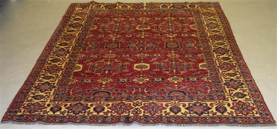 Appraisal: Persian carpet Afgan design red field with light blue navy