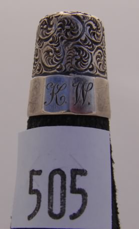 Appraisal: Simons sterling thimble engraved K M on panel band