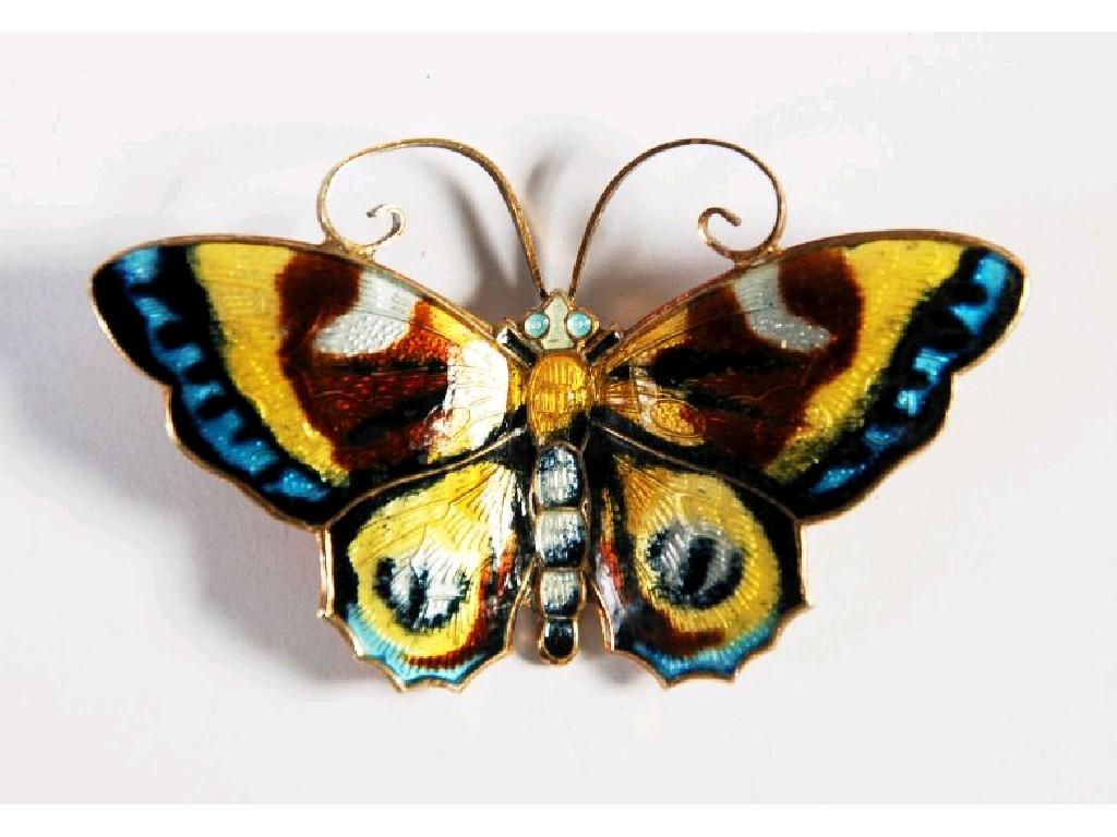 Appraisal: DAVID ANDERSON NORWAY SILVER AND ENAMEL BUTTERFLY BROOCH enamelled in