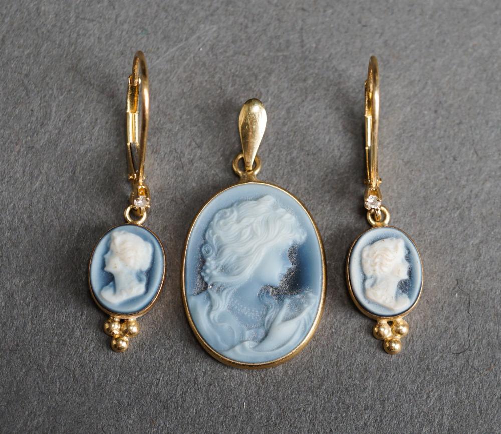 Appraisal: -KARAT YELLOW-GOLD CAMEO PENDANT AND PAIR PIERCED EARRINGS -Karat Yellow-Gold