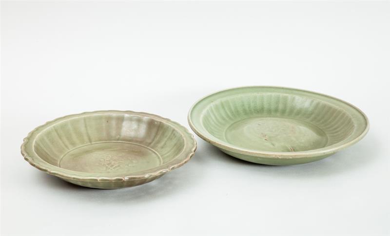 Appraisal: LONGQUAN TYPE CELADON-GLAZED RIM DISH AND A CIRCULAR DISH The